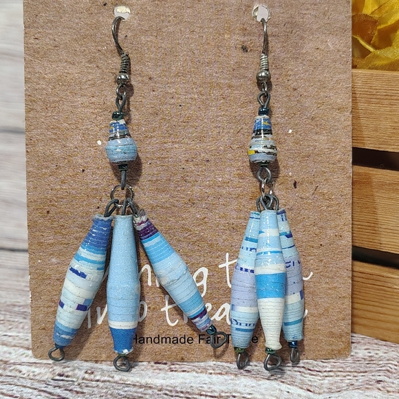 Upcycled Paper Bead Earrings - Picture 2 of 4